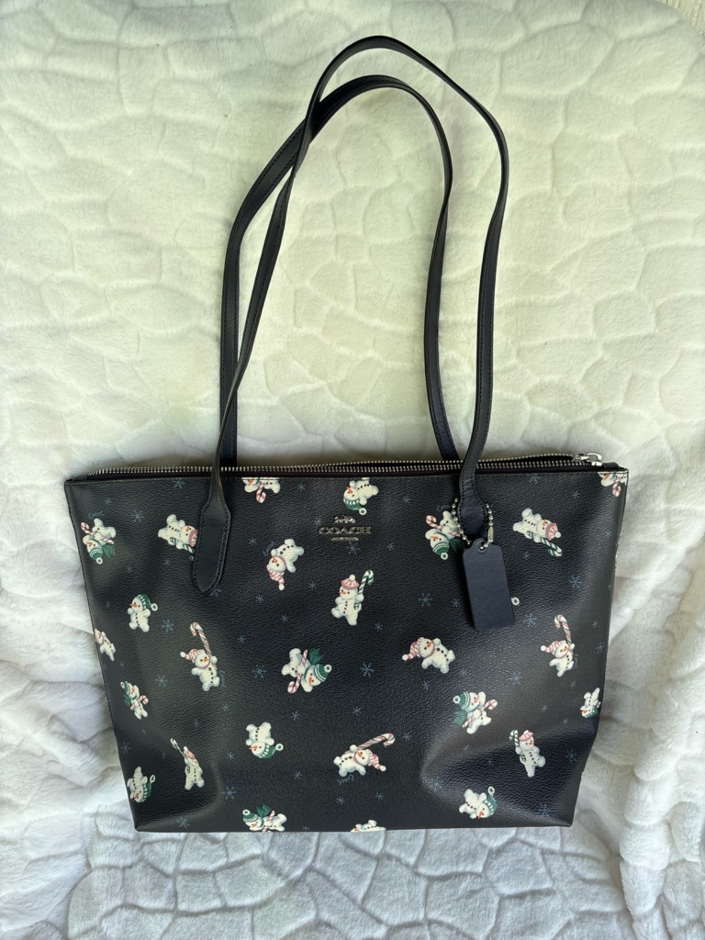 Coach Zip Top Tote Bag With Snowman Print - Picture 2 of 13